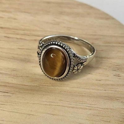 Kopen Australia Size 9 | R 1/2 Silver Plated Bohemian Tigers Eye Ring Gypsy Boho - image 1 of 4