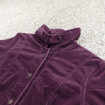 Chaqueta Eddie Bauer Mujer L Púrpura Pana Cordón Ballena Botón Mentón Correa Abrigo Foto 1 de 4