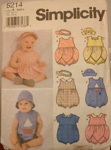SIMPLICITY Sewing Pattern #5214 BABIES ROMPER, HAT & VISOR size XXS-L  UC/FF - Picture 1 of 18