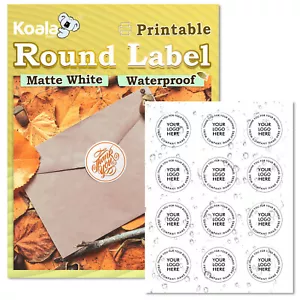 Koala Round Labels 2 Inch Printable Round Stickers Waterproof Matte White Label - Picture 1 of 13