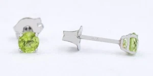 GENUINE 0.36 Cts PERIDOT SM STUD EARRINGS 14K WHITE GOLD - 3mm - NEW WITH TAG - Picture 1 of 7