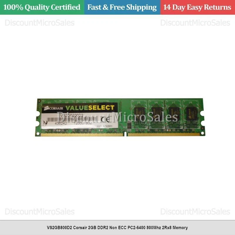 VS2GB800D2 Corsair 2GB DDR2 Non ECC PC2-6400 800Mhz 2Rx8 Memoria - Immagine 1 di 1