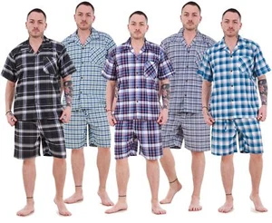 Mens Yarn Dyed Woven Pyjama Set Regular Big Size Check Cotton Blend Shorts M-5XL - Picture 1 of 31