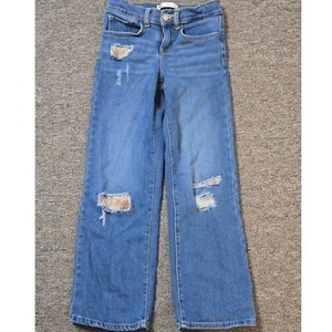 Levis Wide Leg Jeans Distressed Rips Denim Blue Girls Size 8 - Picture 1 of 3