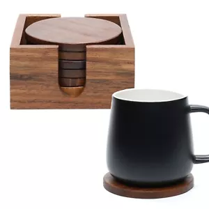 6x Wooden Coasters Acacia Round Coasters for Drinks, Coffee & Tea Table Kitchen - Picture 1 of 18