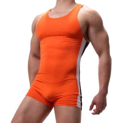 Soft Men Undershirts Leotard Bodysuit Shorts Wrestling Singlet Fitness Jumpsuit  - Image 1 of 4