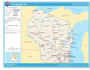 Mapa de pared laminado de referencia del estado de Wisconsin - Imagen 1 de 1