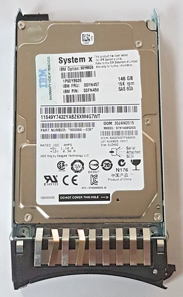 146 GB SAS IBM System X 90Y8926/ST9146853SS 15K RPM 64MB HDD 2.5 " HDD +Caddy - Image 1 of 1