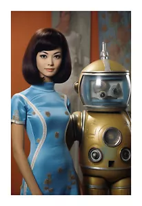 1960s Asian Model and Vintage Robot Atomic Era Art Print vr9 - Picture 1 of 2