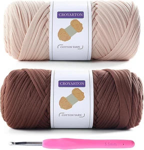 2 Pack T Shirt Yarn for Crocheting with 1 Crochet Hook, Elastic Tshirt Yarn  - Picture 1 of 12