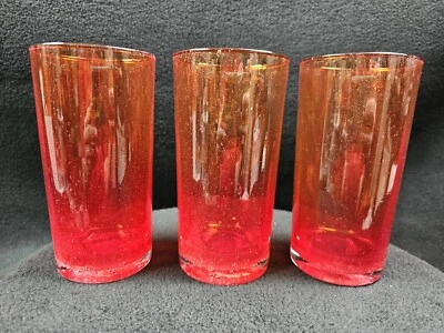 NUEVO CON ETIQUETAS 3 Vietri Puccinelli Vidrio Burbuja Rojo/Naranja 6" Gafas Highball Llama Foto 1 de 4