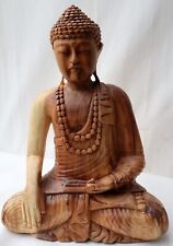 Buddha in legno di suar o noce indiano scultura color naturale cm 40x18x51h