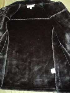 Jones NY Gray/Black Crushed Velour Faux Fur Lining & Trim Jacket Petite Large - Picture 1 of 10