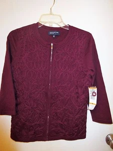 Nwts $99 Jones New York Signature Size Small Burgundy Zip Front Sweater  - Picture 1 of 5
