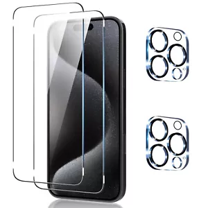 2 Pack For iPhone 16 Pro Max 16 Plus Glass Screen Protector + Camera Lens Cover - Picture 1 of 9
