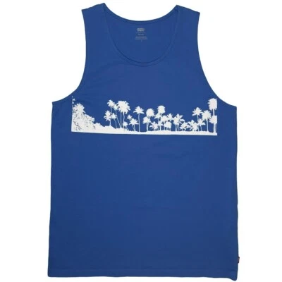 Levi's Men's Navy Blue Palm Tree Center Logo Sleeveless Shirt Medium 100% Cotton - Image 1 of 4