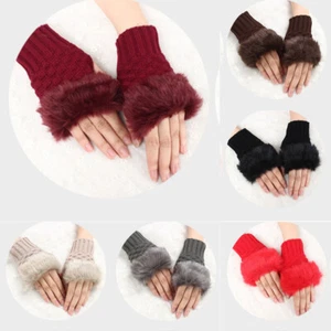 Warme Gestrickte Kunstfell-Handschuhe Für Damen Handgelenkwärmer Weiche æ - Bild 1 von 25
