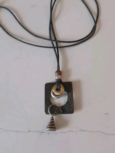 Necklace, Artisan Made, Texured, Layered Womens Copper pendant black cord 22 In - Picture 1 of 5