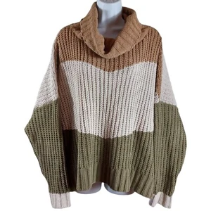 POL Chunky Knit Sz L Colorblock Sage Green Chenille Oversized Cowl Neck Sweater - Picture 1 of 11