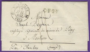 1832 Marseille Frankreich nach Montiers via Savoyen, Cholera Schlitze, GRÜN "CF2Y" P-Mark! - Bild 1 von 3
