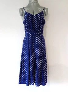 Abito donna J Crew 100% seta blu navy bianco pois cinturino regolabile scollo V tg 4 - Foto 1 di 9