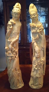 Chinese Emperor & Empress Marble Statues - Heavy Size 19.5 lbs - Height 25.5" - Picture 1 of 9