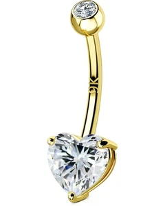 14G Belly Rings, 9K Solid Gold Belly Button Rings, Heart Navel Rings, Interna... - Picture 1 of 6