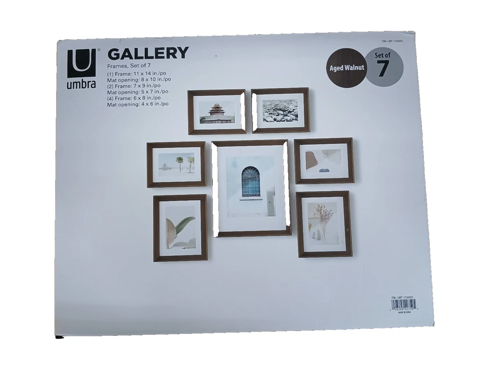 Umbra Gallery Wall Frame Set 7-Piece Aged Walnut | Multiple Sizes Open Box - Image 1 of 4