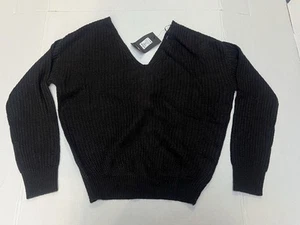 Fashion Nova Sz M Falls Favorite Girl Sweater Knitted Wear It Two Ways Black - Picture 1 of 7