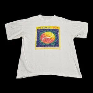 Vintage 1992 US Open Multicolor Single Stitch Shirt Men's Oversized M FLAWS - Picture 1 of 13