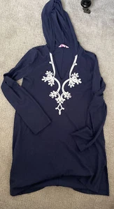 NWOT Lilly Pulitzer 100% Cotton Navy Blue Noelle Embellished Hooded Tunic Size S - Picture 1 of 6