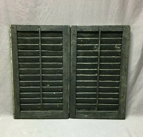 Small Pair 14x23 Antique House Window Wood Louvered Black Shutters VTG  294-20B Cover