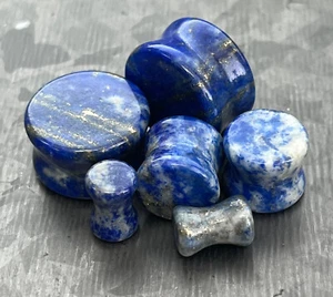 PAIR AAA Grade Lapis Lazuli Stone Plugs Tunnels Gauges - NO COLOR BLEEDING! - Picture 1 of 5