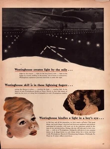 1943 WESTINGHOUSE erzeugt Licht auf der Meile..Licht in einem Jungenauge. WW2 Printanzeige - Bild 1 von 1