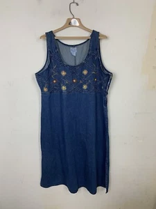 Street Blues Womens Dress 18W Blue Country Western Denim Maxi VTG Modest Floral - Picture 1 of 7