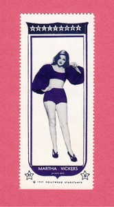 Martha Vickers Pinup Movie Film Star 1947 Hollywood Sticker Stamp
