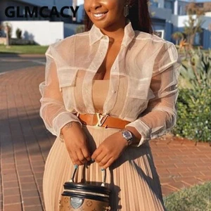 Damen Organza durchsichtige Blusen Shirt - Bild 1 von 13