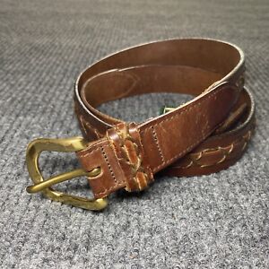 Cole Haan Belt Mens 36/90 Brown Woven Leather Gold Brass Buckle
