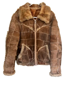 Vintage 70's The Sheepskin Factory patchwork bomber jacket distressed 36 - Picture 1 of 9