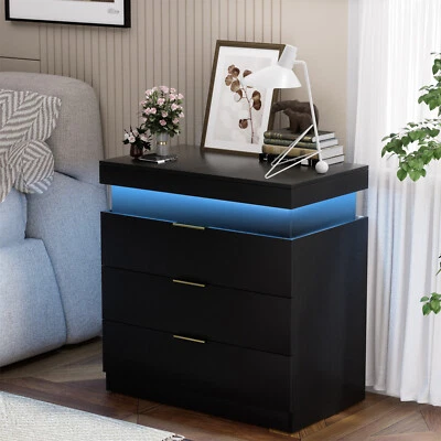 Nightstand Bedside Table End Table Side Table w/ Charging Station & LED Lights - Image 1 of 4