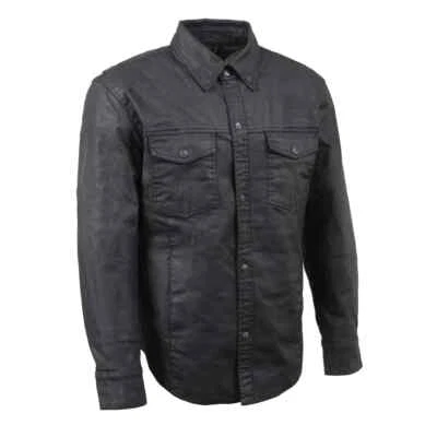 Milwaukee Leather MDM1603 Men’s  Black Waxy Coated Classic Snap Front Shirt - Image 1 of 4