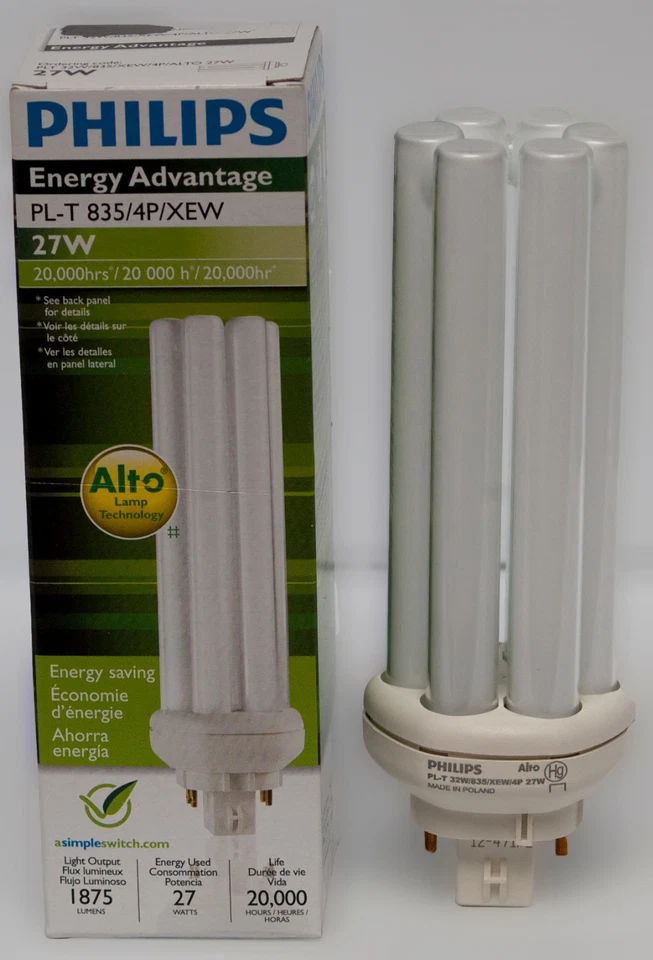 Philips 220228 PL-T XEW 32W/835/4P ALTO 27W 4 Pin GX24q-3 Base - 3500K - Image 1 of 1