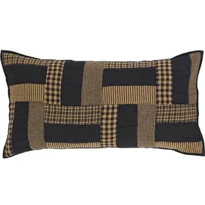 DELAWARE LUXURY KING PILLOW SHAM 21X37 BLACK KHAKI  PATCHWORK PATTERN - Picture 1 of 2