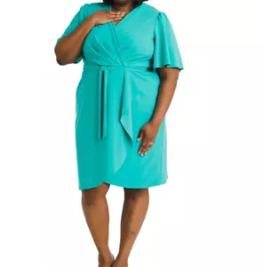 Abito donna Morgan manica svolazzante verde mare finto avvolgente taglia 28W - senza cintura - Foto 1 di 2