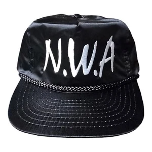 Vintage 90's NWA Black Satin Nissin Rope Zipper Back Hat RARE - Picture 1 of 4