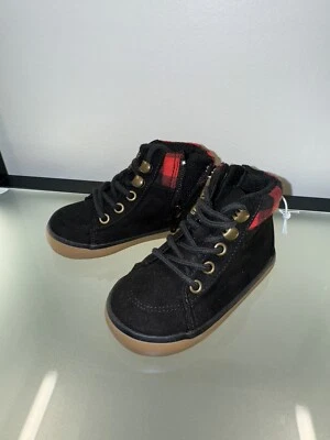 NWT BABY GAP Suede Plaid Hiker Boots Shoes Toddler Sz 5 Black w/Plaid Trim NEW - Image 1 of 4