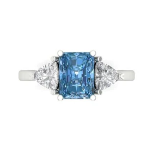 2.82Ct Emerald Natural Sky Blue Topaz 3 Stone Engagement Ring, 14K White Gold - Picture 1 of 11