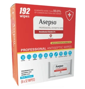 Asepso Professional Antiseptic Wipes Multi-Purpose 192 Wipes 6 Packs With 32 - Picture 1 of 20