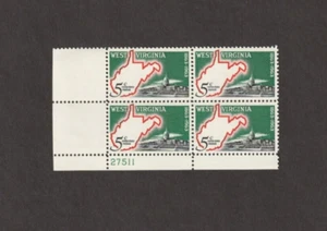 5c WEST VIRGINIA 1863-1963 PLATE #27511 BLOCK OF 4 UNUSED STAMPS - Picture 1 of 2