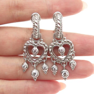 JUDITH RIPKA 925 Sterling Silver Round-Cut Shaped C Z Heart Boho Dangle Earrings - Image 1 of 4